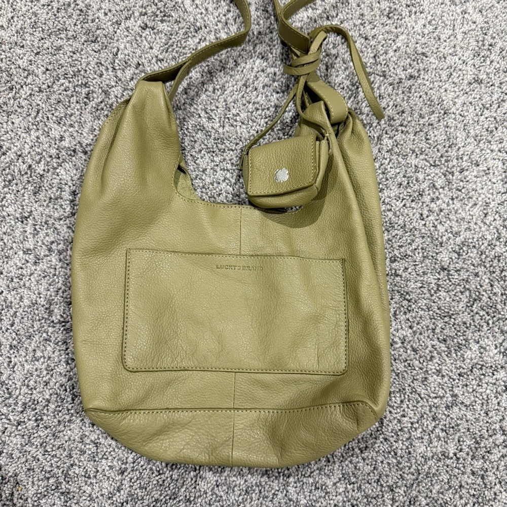 Lucky Brand Sage Green Genuine Leather Magnetic Closure Crossbody W/ Coin Bag - Picture 2 of 12